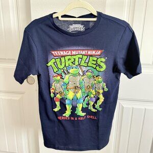 Teenage Mutant Ninja Turtles T-Shirt HEROES Image Boy's Size L (10-12) Navy NWT